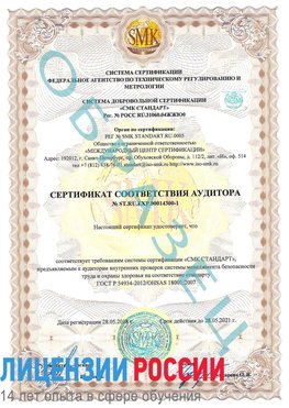 Образец сертификата соответствия аудитора №ST.RU.EXP.00014300-1 Ишим Сертификат OHSAS 18001