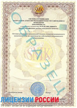 Образец сертификата соответствия (приложение) Ишим Сертификат ISO 13485