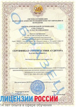 Образец сертификата соответствия аудитора №ST.RU.EXP.00006191-3 Ишим Сертификат ISO 50001